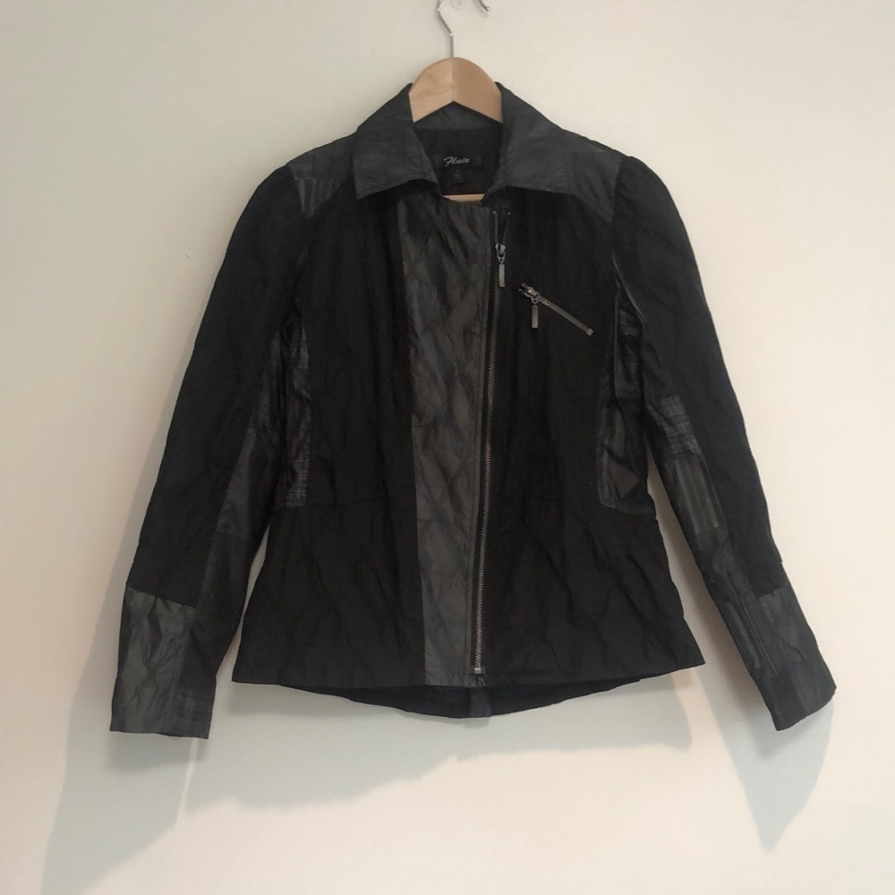 Flair Vintage rain jacket Asymmetrical zip up women’s small black grey
